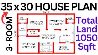 HOUSE PLAN 35x30 DESIGN . 1050 SQUARE FT . हाउस प्लान 35x30 डिज़ाइन . LAYOUT PLAN