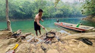 Pescando y cocinando con arpón y atarraya en hermoso rio pupos, guapotes, tilapias