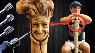 Dremel Carving Tutorial: How to carve a face on a wooden walking STICK