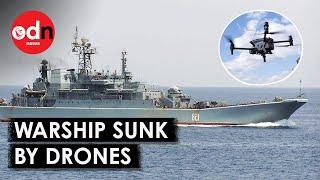 Moment Ukraine Destroys Russian Warship in the Black Sea