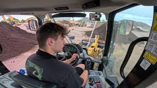 CAT 908M Wheel Loader Loading Trucks on a Busy Day! - Cab POV