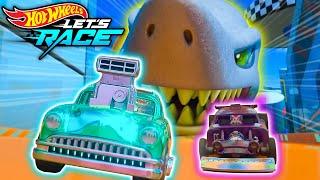 Giant Shark Chases Hot Wheels Racers to the Ultra Car Wash!  | Hot Wheels Let's Race