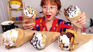 Nutella whipped cream crepe Oreo cheesecake brownie rotus crepe Eating Show. Dessert Mukbang