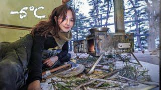 -5℃, camping alone with a wood stove / makgeolli & red oden / solo camping in winter