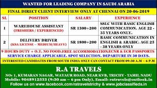 Recruiting for Leading E-Commerce Company - Saudi Arabia. Client Interview at Chennai on 20/06/2019