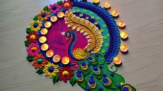 #1220 Peacock rangoli designs || satisfying video || Sand art