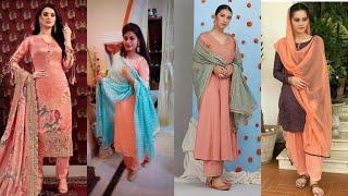 Peach colour combination suit designs ideas// peach colour