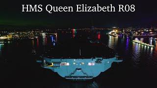 HMS Queen Elizabeth R08 - Entering Portsmouth Harbour at Night - 13/09/2024