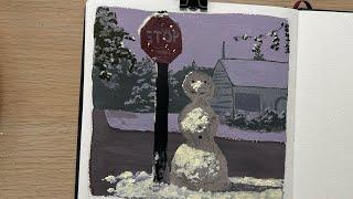 snow man acrylic painting