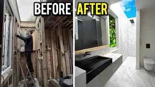 BATHROOM RENOVATION TIMELAPSE - DIY REMODEL FULL BUILD (Start to Finish)