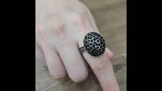 블랙 칼라 크리스탈 둥근 반원 프리사이즈 앤틱도금 동글이 링 반지 / Color Crystal Half Circle Antique Cute Freesize Ring