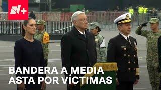 AMLO encabeza izamiento de bandera a media asta por víctimas de sismos del 19S - Despierta