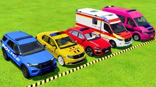 ALL POLICE CARS & AMBULANCE EMERGENCY VEHICLES TRANSPORTING WITH TRUCKS ! Farming Simulator 22