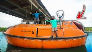 Camping In My 64 Person Enclosed LIFEBOAT Under A Bridge!!