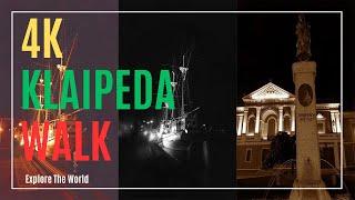 【4K】 Lithuania Klaipeda Walk - Old Town Streets at Night with City Sounds and Captions