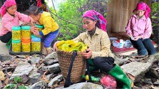 Mom earns money from picking star fruit, storing it in jars to sell, and buying more painkillers.