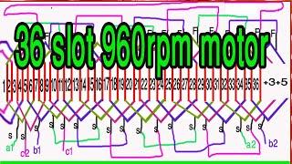 36 slot-3-phase- 6 pole 960 rpm motor  rewinding.  Three  phase & ice com electric