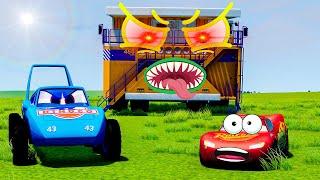 Big Monster Cars vs King Dinoco & Lightning McQueen - Pixar Cars