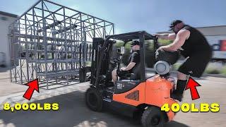 400LBS MAN VS. 20,000LBS FORKLIFT | STRONGEST MAN ON EARTH MOVE IN