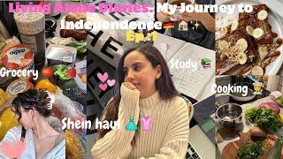 My Living Alone Journey Ep1 : shein haul , cooking ,grocery,study…. 🫶كطالبة يوميات العيش بوحدي