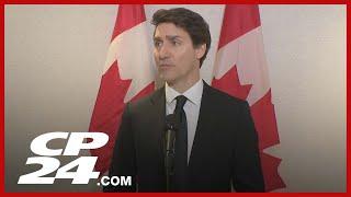 Prime Minister Trudeau speaks with reporters in Washington