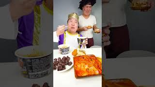 Fire spicy noodle, hot dog, tteokbokki eating sounds Funny Mukbang #shorts