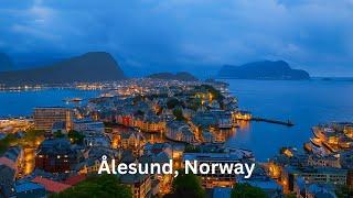 [4K Walk] Ålesund, Norway  | Sunset Walk Down from Fjellstua with Stunning City Views