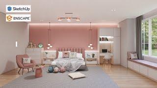 Sketchup interior design #64 How to design a bedroom ( render by enscape )