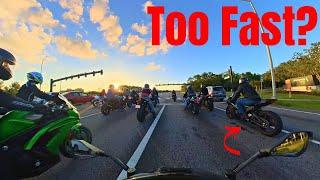 Sport Bikes High Speed On Group Ride Full Throttle