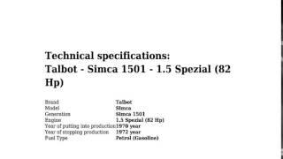 Talbot - Simca 1501 - 1.5 Spezial (82 Hp) - Technical specifications