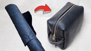 Making a HANDMADE Leather Zipper Pouch | FREE PATTERN | Leather travel bag | Leather Craft