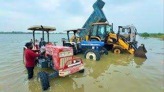 Washing My TATA Dump Truck | Swaraj 855 Fe | New Holland 3630 4x4 | JCB 3dx | Bajaj Auto CNG in Pond