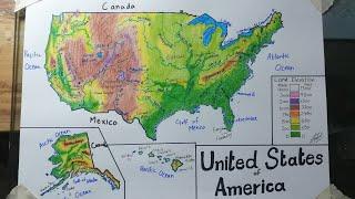 How to draw United States Physical map easy SAAD