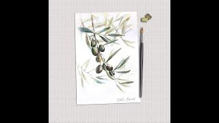 Watercolor painting. BabiichukArt. Olives. Акварельний живопис