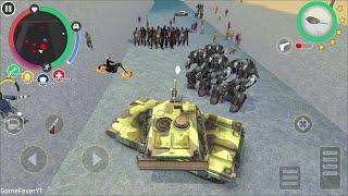 Rope Hero: Cheatground MOD (Khaki Army Tank Destroy robot car) separate robot in sea gateway - HD