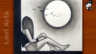 How to draw Sad girl in moonlight | Easy Drawings for beginners | Lavi Arts | Sketch