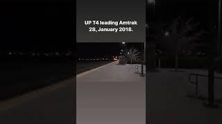 UP T4 Gevo leads Eastbound Amtrak 28 at Pasco WA. January 2018