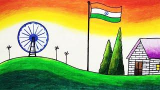 How to Draw Easy Scenery of Independence Day Step by Step | Independence Day Drawing for Beginners