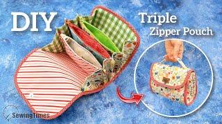 DIY TRIPLE ZIPPER POUCH BAG  Step by Step Tutorial for Travel Organizer Bag