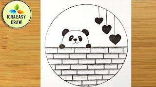 Pencil Drawing in Circle Easy Step By Step | Panda Drawing in Circle | Easy Circle Scenery Drawing