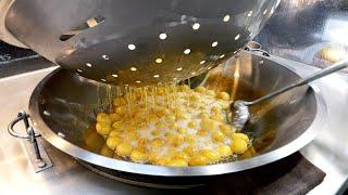 Taiwan night market popular fried sweet potato ball / Taiwanese street food