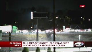 Interstate 95 northbound closed at Exit 5 in Portsmouth due to crash, state police says