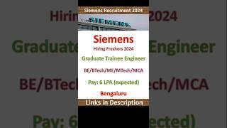 Siemens Recruiting Freshers 2024 | Graduate Trainee Engineer | Bangalore | Fresher Jobs | IT Jobs