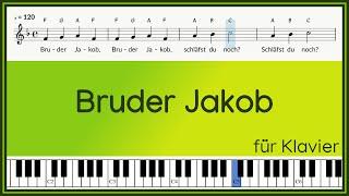 Bruder Jakob | deutscher Text | Noten mit Buchstaben | Kinderlied auf Klavier