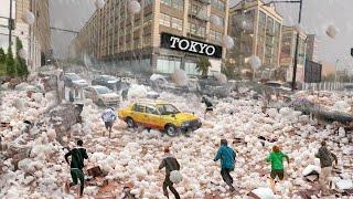 Tragedy in Tokyo! Millions of ice balls cover the city, hail and storms in Japan