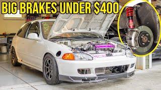 Honda Civic Big Brake Kit Using Mini Cooper Brake Rotors! (INSANE BUDGET)