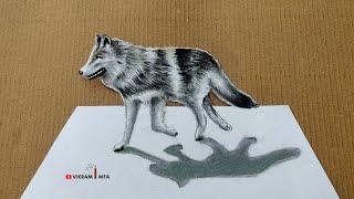 How to Draw 3D Pencil Drawing : Walking Wolf - Speed Drawing Step by Syep | VIKRAM MFA