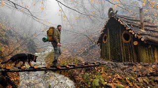 Wilderness Survival: Building a Log Cabin and Bridge in the Misty Forest | Surviving and Thriving