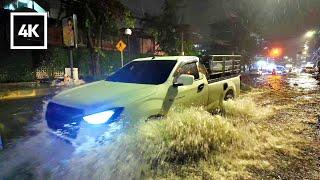 [4K UHD] Walking through Flooded Bangkok after a Super Heavy Rain and Thunderstorm Hit