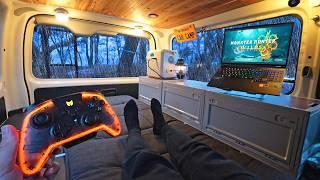 Gaming Vanlife & Camping in Rain: A Stormy Night in the Mountains.